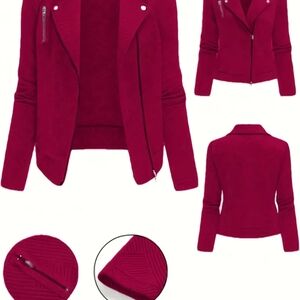 🚨🧥🧥NEW (XXL 14) BURGANDY  Maze Grid Zipper Button Decor Biker Jacket,🚨🧥🧥